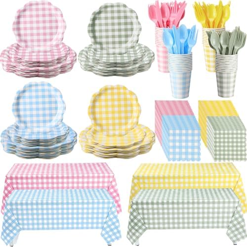 Havawish 340 Pcs Gingham Picnic Style Gingham Party Supplies by Havawish