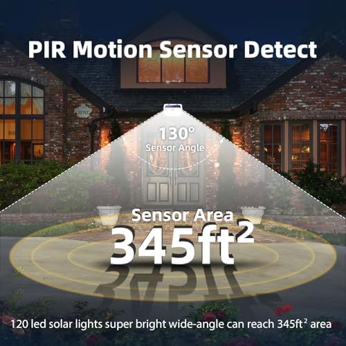 HMCITY 120 LED Outdoor Solar Lights with Motion Sensor, 4 Pack, White - Image 6