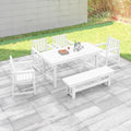 HDPE Outdoor Dining Set of 6, Patio Dining Table Set with 4 Chairs and 1 Bench, 6 Pieces HDPE Dining Set with Umbrella Hole, Outdoor Furniture Sets for Deck, Poolside, Garden, Pearl by SeeHill