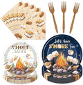 Smores Camping Birthday Party Decorations, 96PCS Camping Disposable Paper Plates and Napkin Tableware Decoration Let‘s Have S'more Fun Forks Decor Baby Shower Supplies, Serves 24 by Deorfuy