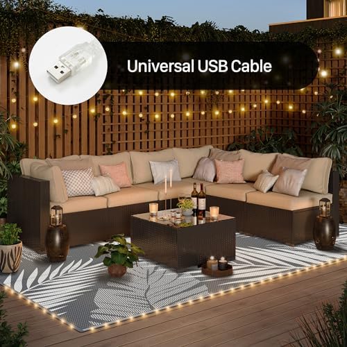 GENIMO Outdoor Rug, Waterproof Plastic Rugs for Patio, 6'x9' Led Grey White - Image 4