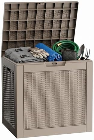 31 Gallon Deck Box, Lockable Waterproof Outdoor Storage Boxes For Garden Tools,Indoor Cushions,Accessories Outside Storage Resin Weatherproof Container(Grey) by MAIUSCOLI