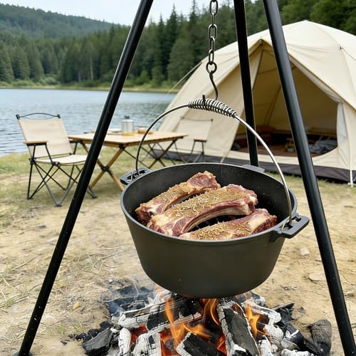 9 Quart Cast Iron Dutch Oven Pre-Seasoned Camp Pot with 10 inch Black Steel Lid Lifter and Polyester Carrybag - Image 7
