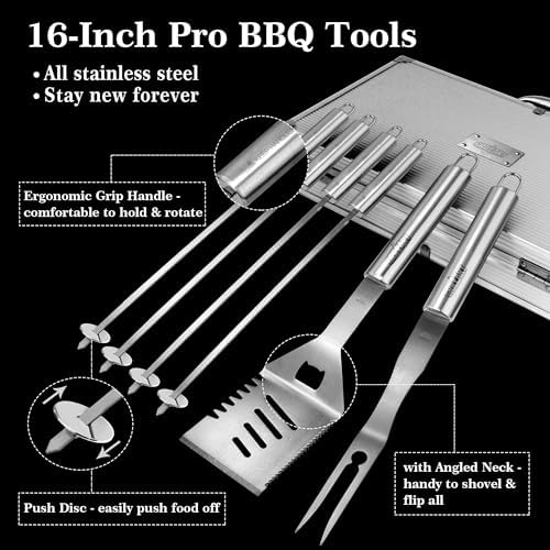 GRILLART BBQ Grill Utensil Tools Set Reinforced BBQ Tongs 19-Piece Stainless-Steel Barbecue Grilling Accessories w/Aluminum Storage Case -Complete Outdoor Grill Kit for Dad, Birthday Gift for Man Dad - Image 2