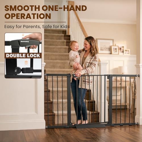 Mumeasy 29.7-57" Extra Wide Baby Gate, Auto Close Large Dog Gate for Doorways, No Drilling Pressure Mounted Pet Safety Gate for Stairs, Easy Walk Through Child Gate for Hallways, House, Indoor, Black - Image 5