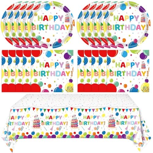 41Pcs Happy Birthday Decorations Colorful Birthday Party Supplies Set Rainbow Color Balloons Design Happy Birthday Paper Plates Napkins Tablecloth丨Birthday Decorations for Boys Girls Kids,Serve 20 by Mainivo