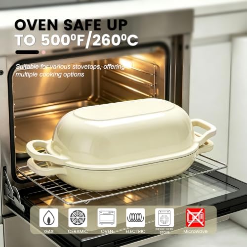Oval Cast Iron Dutch Oven, Sourdough Bread Baking Pan with Lid, White - Image 7