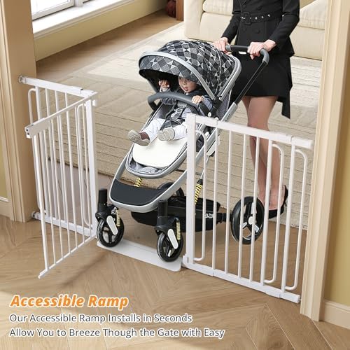 Extra Wide Baby Gate with Door 70-85.7 Inch Pressure Mounted, Auto Close Child Baby Gates for Doorways No Drill, Walk Through Dog Gate Indoor for The House, White - Image 6