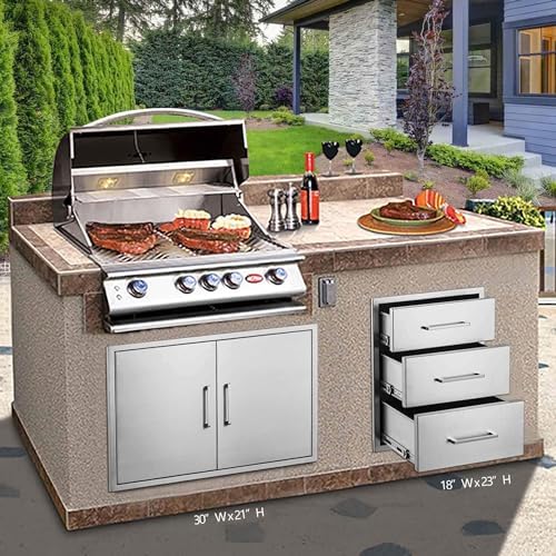 3-Drawer Outdoor Kitchen Drawer, 18W x 23H x 23D, Stainless Steel, Silver - Image 2
