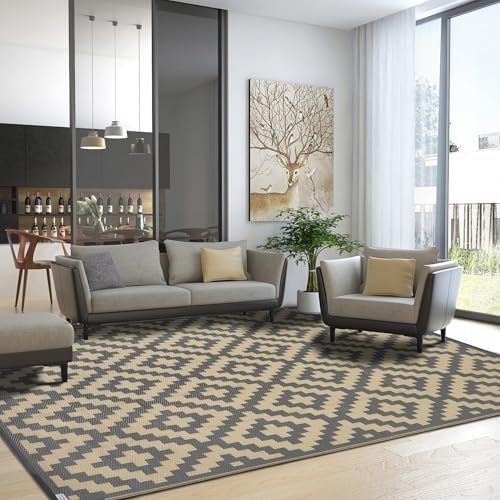 SAND MINE 6 x 9 Ft Reversible Mats, Plastic Straw Rug, Modern Area Rug, Large Floor Mat and Rug for Outdoors, RV, Patio, Backyard, Deck, Picnic, Beach, Trailer, Camping, Grey & Tan - Image 5