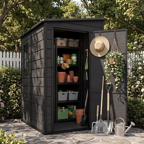 DWVO 5x4 FT Resin Outdoor Storage Shed with Floor & Window - Image 3
