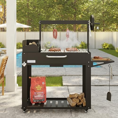 KoolMore 54 in. Charcoal BBQ Grill, Santa Maria Argentine Outdoor Grill with Interchangeable V Grates, Large Barbecue Grill for Outdoor Cooking, Black - Image 4