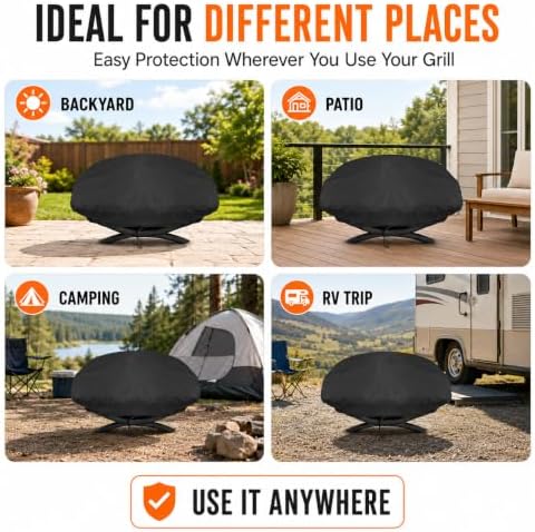 BBQ Grill Cover for Weber Q 2200N 2025-present, Custom Size Portable Barbecue Protector with Drawstring for Tabletop Round Grills, Outdoor Storage - Image 7