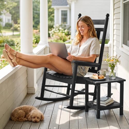 SERWALL Rocking Chair Outdoor, Comfortable Rocker for Adults, Black - Image 6