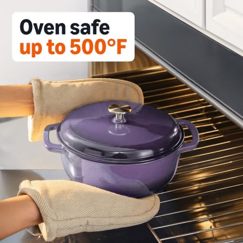 Amazon Basics Enameled Cast Iron Dutch Oven Pot With Lid, 6-Quart, Round, Dual Handles, Heavy-Duty, Oven Safe for Stews, Roasting & Baking, Purple - Image 3