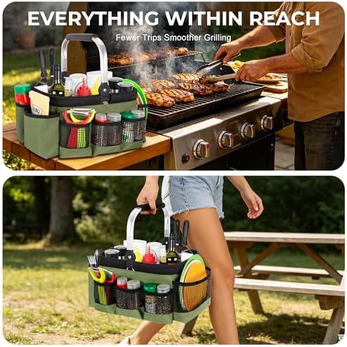 PGmoon Grill and Picnic Caddy, Small Foldable BBQ Caddy with Rotated Handle - Image 6