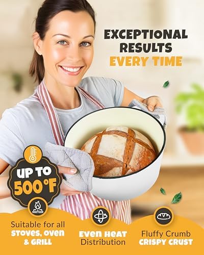 CRUSTLOVE 5 QT Enameled Bread Baking Pan with Lid for Artisan Sourdough Set - Image 6