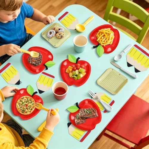 180Pcs Back to School Red Apple Paper Plates and Napkin Set,Serves 60 - Image 7