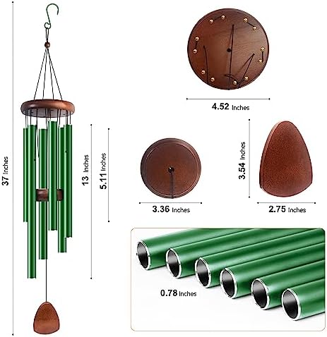 Bursvik 37" Aluminum Wind Chimes for Outside (Green), Patio Zen Decor Gift - Image 2