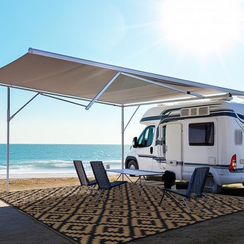 SAND MINE Reversible Mats, Plastic Straw Rug, Modern Area Rug, Large Floor Mat and Rug for Outdoors, RV, Patio, Backyard, Deck, Picnic, Beach, Trailer, Camping, Black & Brown, 8' x 10' - Image 6