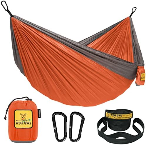 Wise Owl Outfitters Hammock for Camping Single Hammocks Gear for The Outdoors Backpacking Survival or Travel - Portable Lightweight Parachute Nylon SO Orange & Grey by WiseOwlOutfitters