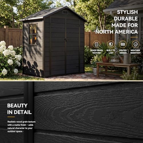 DWVO 6x4 FT Outdoor Resin Storage Shed with Reinforced Floor Window & Vent - Image 5