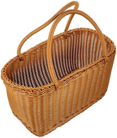Rattan Woven Storage Basket, Home, Sturdy Beige Plastic Container by WHAMVOX