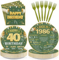 96Pcs Sage Green and Gold 40th Birthday Party Supplies Serves 24 by Greencian