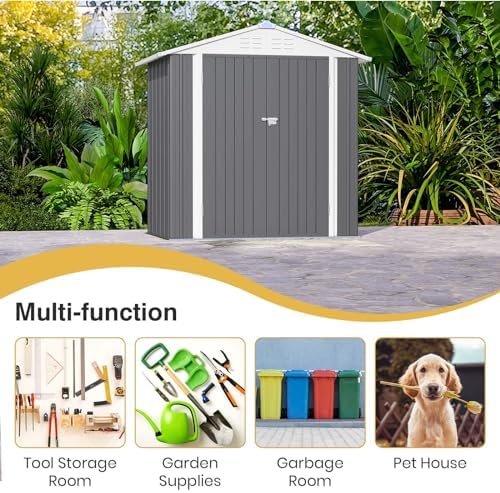 Patiowell 6x4 FT Outdoor Storage Shed, Metal Sheds, Gray - Image 5