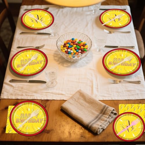 Lightning Bolt Birthday Plates Napkins Tableware Party Decor 96PCS - Image 5