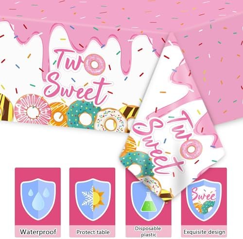 ZOIIWA 98 Pieces Two Sweet Donut Birthday Party Supplies for 24 Guests Girls Donut Tableware Set Baby Girl 2nd Birthday Paper Plates Napkins Tablecloth Decorations Table Cover Dinnerware Party Favors - Image 5
