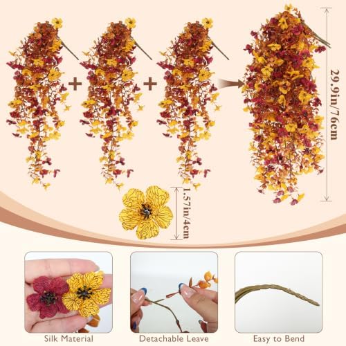 RECUTMS 3PCS Artificial Fall Hanging Flowers Fake Mums for Outdoors - Image 2