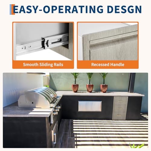 GarveeTech Outdoor Kitchen Triple Drawers, Stainless Steel, Heavy Duty with Handles, Weather-Resistant Flush Mount, BBQ Island Drawer for Patio Grill Station, 16" W x 28.5" H x 20.5" D - Image 4