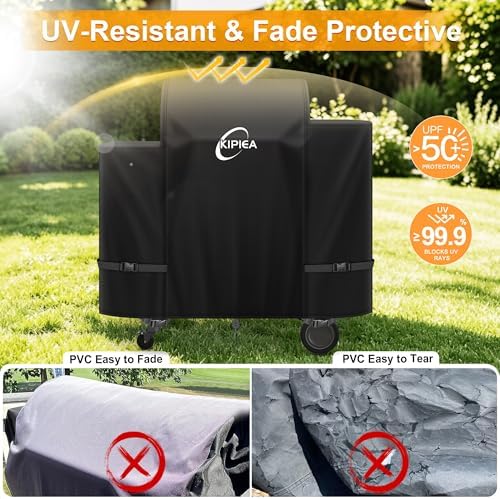 Kipiea 600D Heavy Duty Grill Cover for Traeger Ironwood 650, Waterproof Wood Pellet Smoker Cover with Windproof Buckles, Pellet BBQ Grill Covers for Outside Anti-UV, No Tear, No Fading - Image 6