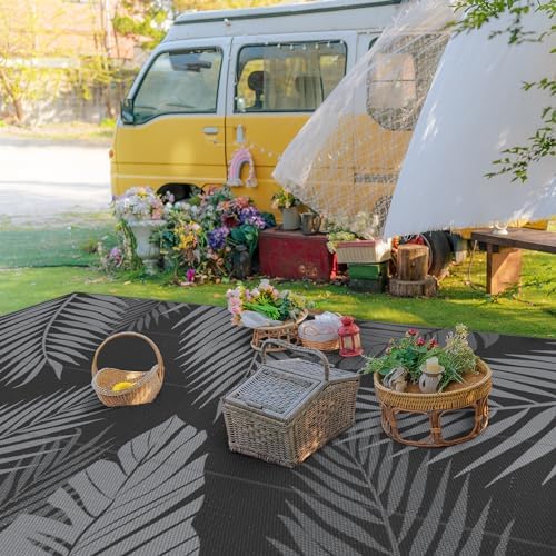GENIMO Outdoor Rug, Waterproof Plastic Rugs 10'x14' for Camping Black Grey - Image 3