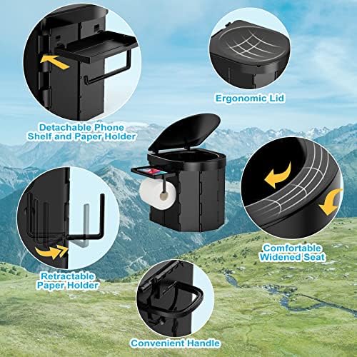 PAHTTO Portable Camping Toilet, Foldable Toilet for Adults with Detachable Phone Shelf and Toilet Paper Holder, Waterproof Porta Potty with Lid for Camping, Hiking, RV Travel, Road Trips - Image 2