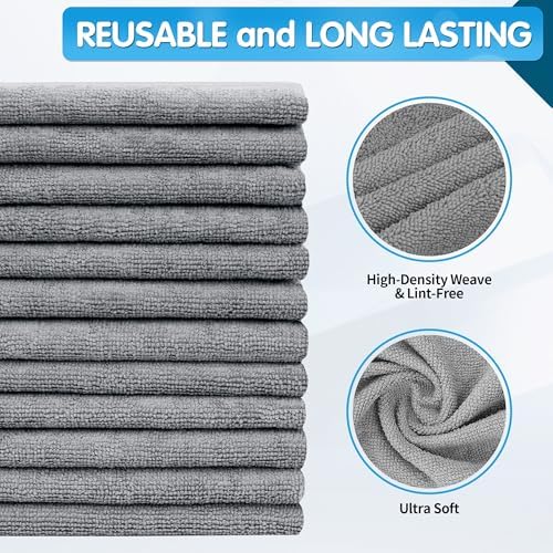 FIXSMITH Grey Microfiber Cleaning Cloth, Pack of 50, 16"X12" Cleaning Rags for Housekeeping and Kitchen, Reusable Shop Towels, Microfiber Towels for Cars, Lint Free, Scratch-Free, Highly Absorbent - Image 3