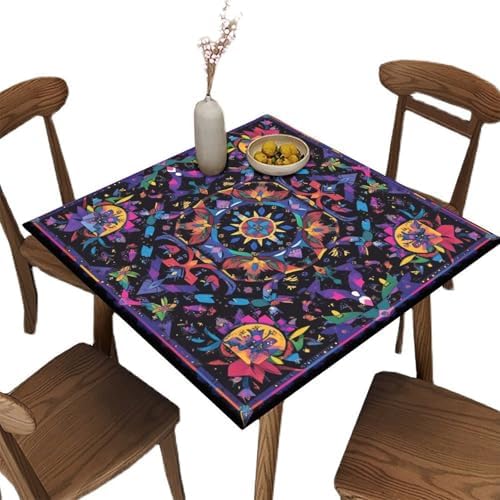Square Outdoor Table Cloth, Mandala Madness Pattern Printed on Washable Elastic Table Cover Square, Use for Kitchen Balcony Cafe Dining, Fit for 32" x 32" Square Tables by JRBSZMI2