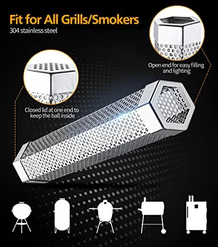 Pellet Smoker Tube Set, 6" & 12" Stainless Steel BBQ Wood Smoker Tube with Brush and 2 Hooks for 2.5hrs/5hrs of Billowing Cold/Hot Smoking for All Grills or Smokers, Smoking Cheese Beef Nuts Fish - Image 3