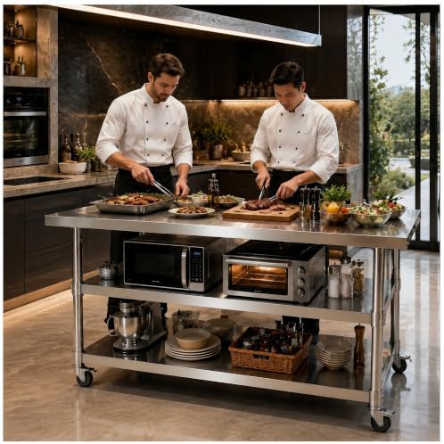 Stainless steel kitchen prep and work table with Wheels,71x24in,Multi-Size by Unknown