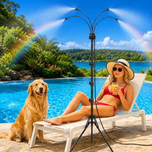 6FT Height Adjustable Standing Mister, Outdoor Misting System, 26FT Hose by GOBRILLFUN