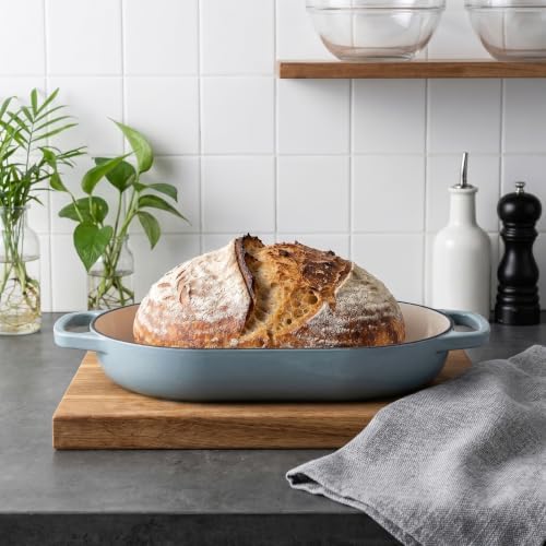 VORRINGARD Enameled Cast Iron Dutch Oven Pot with Dome Lid, Oval Bread Oven for Homemade Sourdough Bread Baking, Oven Safe up to 500°F, 6 Quart, Sea Salt - Image 5
