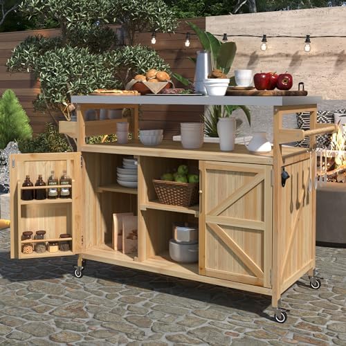 MEETFFAV 50.25" W Grill Cart with Stainless Steel Tabletop, Natural by MeetYourFavoriteProducts