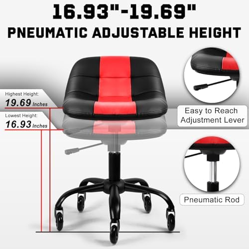 Rolling Shop Stool with Wheels, Rolling Short Stool with Back Support, 360° Swivel Garage Chair, Height Adjustable Chair 330lb Heavy Duty for Spa Salon Massage Tattoo (Red) - Image 4