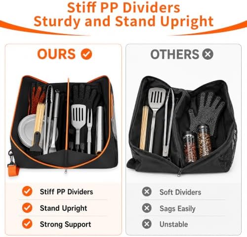 Grill Tool Storage Bag, 22” BBQ Tool Storage Bag, Grill Utensil Storage Caddy with Dual Inner Compartments, Wide-Open Outdoor Grill Accessories Bag for Camping Picnic Trip - Image 4