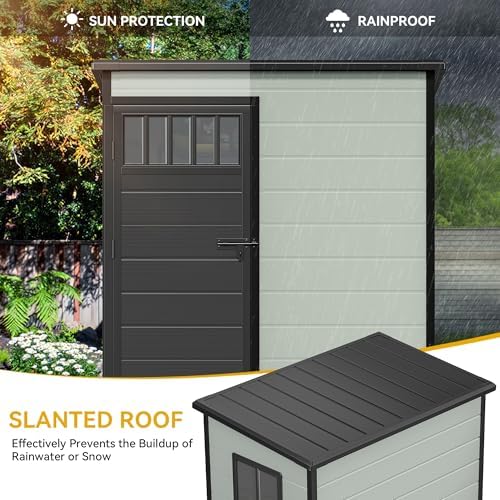 DWVO 5x3FT Outdoor Storage Shed with Fence-Style and Side Windows, Floor, Lockable Doors, Plastic Storage for Backyard and Garden, Blue-Gray - Image 5