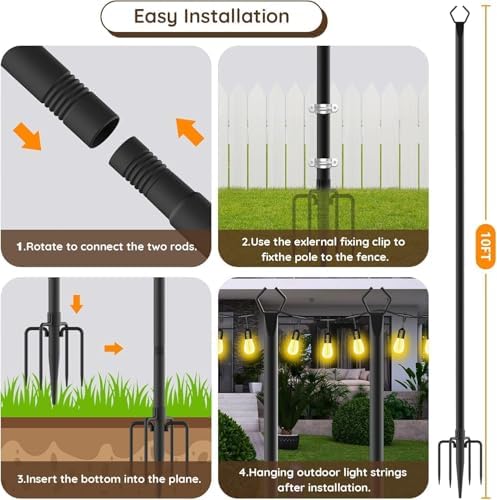 AILBTON 10Ft String Light Poles 8 Pack,Light Poles for Outside Lights,Outdoor with Fence Brackets Hanging Lights,Metal Stand Deck Patio Backyard - Image 7