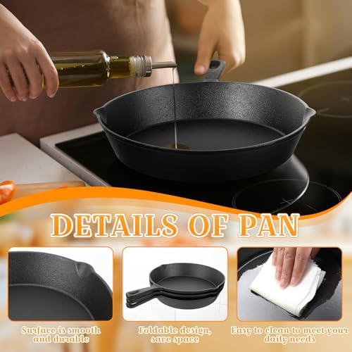 Vesici 3 Pcs Cast Iron Skillet Frying Pans with Drip-spouts Circle Non-stick Frying Skillet Omelette Pan Safe Healthy Cookware for Home Barbecue Kitchen Party Restaurant Catering Service (10.2 Inch) - Image 6