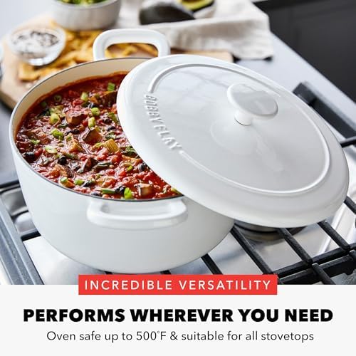 GreenPan x Bobby Flay 5.5QT Enameled Cast Iron Dutch Oven With Lid, White - Image 6