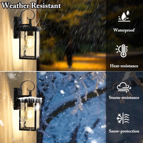 BesLowe 2-Pack Outdoor Wall Light Fixtures with Water Ripple Glass, Black - Image 2